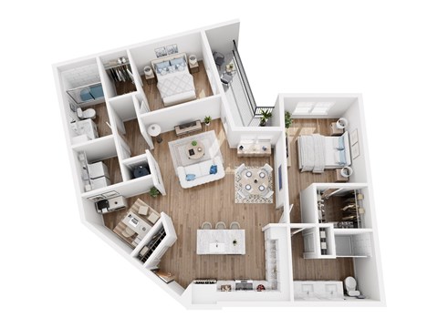 Floor plan for 2 beds, 2 baths, 1238 sqft